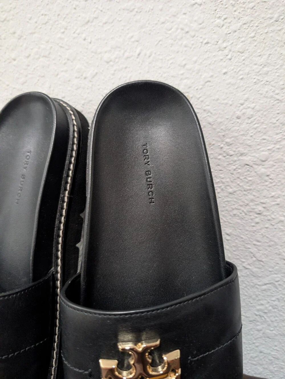 Tory Burch Everly Anatomic Lug Nappa Leather Slide Sandal in Black Size 8